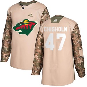 Youth Minnesota Wild Declan Chisholm Adidas Authentic Veterans Day Practice Jersey - Camo
