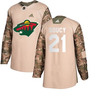 Youth Minnesota Wild Carson Soucy Adidas Authentic Veterans Day Practice Jersey - Camo