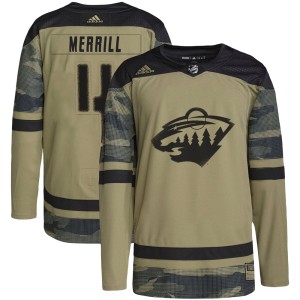 Youth Minnesota Wild Jon Merrill Adidas Authentic Military Appreciation Practice Jersey - Camo