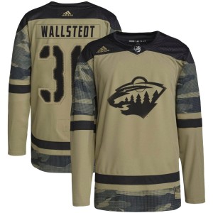 Youth Minnesota Wild Jesper Wallstedt Adidas Authentic Military Appreciation Practice Jersey - Camo