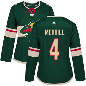 Women's Minnesota Wild Jon Merrill Adidas Authentic Home Jersey - Green