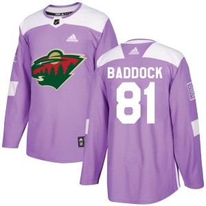 Youth Minnesota Wild Brandon Baddock Adidas Authentic Fights Cancer Practice Jersey - Purple