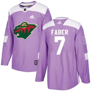 Youth Minnesota Wild Brock Faber Adidas Authentic Fights Cancer Practice Jersey - Purple