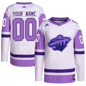 Men's Minnesota Wild Custom Adidas Authentic Hockey Fights Cancer Primegreen Jersey - White/Purple