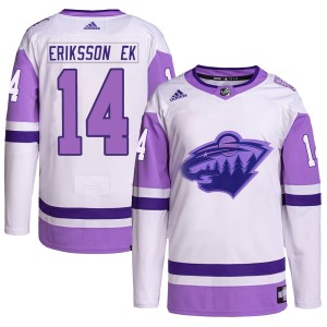Men's Minnesota Wild Joel Eriksson Ek Adidas Authentic Hockey Fights Cancer Primegreen Jersey - White/Purple