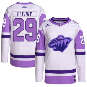 Men's Minnesota Wild Marc-Andre Fleury Adidas Authentic Hockey Fights Cancer Primegreen Jersey - White/Purple