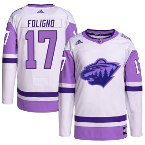 Men's Minnesota Wild Marcus Foligno Adidas Authentic Hockey Fights Cancer Primegreen Jersey - White/Purple