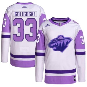 Men's Minnesota Wild Alex Goligoski Adidas Authentic Hockey Fights Cancer Primegreen Jersey - White/Purple