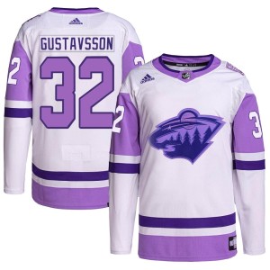 Men's Minnesota Wild Filip Gustavsson Adidas Authentic Hockey Fights Cancer Primegreen Jersey - White/Purple