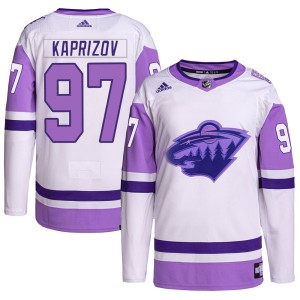 Men's Minnesota Wild Kirill Kaprizov Adidas Authentic Hockey Fights Cancer Primegreen Jersey - White/Purple