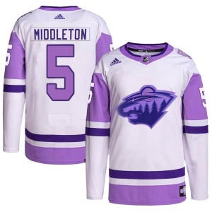 Men's Minnesota Wild Jake Middleton Adidas Authentic Hockey Fights Cancer Primegreen Jersey - White/Purple
