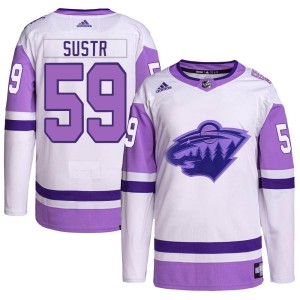 Men's Minnesota Wild Andrej Sustr Adidas Authentic Hockey Fights Cancer Primegreen Jersey - White/Purple