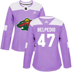 Women's Minnesota Wild Louie Belpedio Adidas Authentic Fights Cancer Practice Jersey - Purple