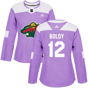 Women's Minnesota Wild Matt Boldy Adidas Authentic Fights Cancer Practice Jersey - Purple