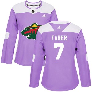 Women's Minnesota Wild Brock Faber Adidas Authentic Fights Cancer Practice Jersey - Purple