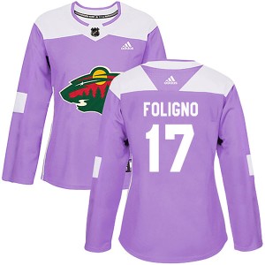 Women's Minnesota Wild Marcus Foligno Adidas Authentic Fights Cancer Practice Jersey - Purple
