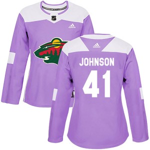 Women's Minnesota Wild Luke Johnson Adidas Authentic ized Fights Cancer Practice Jersey - Purple