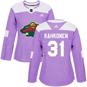Women's Minnesota Wild Kaapo Kahkonen Adidas Authentic Fights Cancer Practice Jersey - Purple