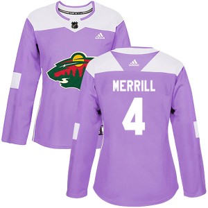 Women's Minnesota Wild Jon Merrill Adidas Authentic Fights Cancer Practice Jersey - Purple