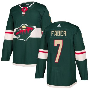 Youth Minnesota Wild Brock Faber Adidas Authentic Home Jersey - Green