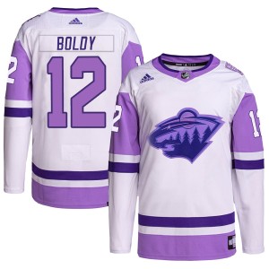 Youth Minnesota Wild Matthew Boldy Adidas Authentic Hockey Fights Cancer Primegreen Jersey - White/Purple