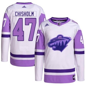 Youth Minnesota Wild Declan Chisholm Adidas Authentic Hockey Fights Cancer Primegreen Jersey - White/Purple