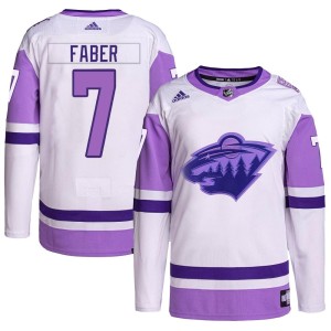 Youth Minnesota Wild Brock Faber Adidas Authentic Hockey Fights Cancer Primegreen Jersey - White/Purple