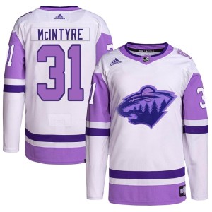 Youth Minnesota Wild Zane McIntyre Adidas Authentic Hockey Fights Cancer Primegreen Jersey - White/Purple