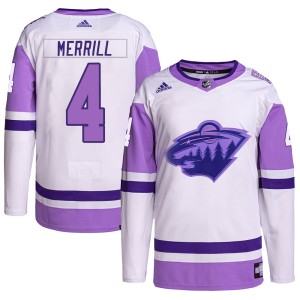 Youth Minnesota Wild Jon Merrill Adidas Authentic Hockey Fights Cancer Primegreen Jersey - White/Purple