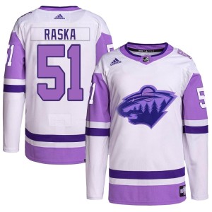 Youth Minnesota Wild Adam Raska Adidas Authentic Hockey Fights Cancer Primegreen Jersey - White/Purple
