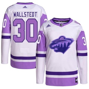 Youth Minnesota Wild Jesper Wallstedt Adidas Authentic Hockey Fights Cancer Primegreen Jersey - White/Purple