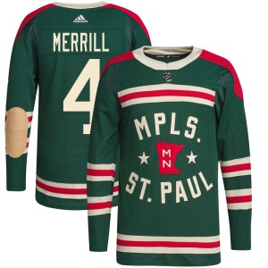Men's Minnesota Wild Jon Merrill Adidas Authentic 2022 Winter Classic Player Jersey - Green