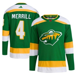 Men's Minnesota Wild Jon Merrill Adidas Authentic Reverse Retro 2.0 Jersey - Green