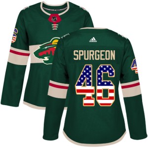 Women's Minnesota Wild Jared Spurgeon Adidas Authentic USA Flag Fashion Jersey - Green