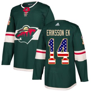 Men's Minnesota Wild Joel Eriksson Ek Adidas Authentic USA Flag Fashion Jersey - Green