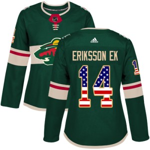 Women's Minnesota Wild Joel Eriksson Ek Adidas Authentic USA Flag Fashion Jersey - Green
