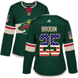 Women's Minnesota Wild Jonas Brodin Adidas Authentic USA Flag Fashion Jersey - Green