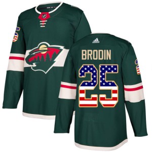 Youth Minnesota Wild Jonas Brodin Adidas Authentic USA Flag Fashion Jersey - Green