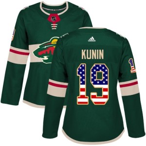 Women's Minnesota Wild Luke Kunin Adidas Authentic USA Flag Fashion Jersey - Green