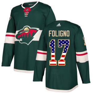 Men's Minnesota Wild Marcus Foligno Adidas Authentic USA Flag Fashion Jersey - Green