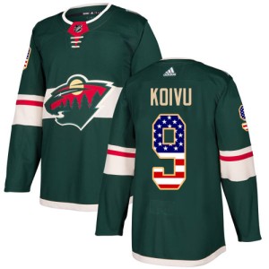 Youth Minnesota Wild Mikko Koivu Adidas Authentic USA Flag Fashion Jersey - Green