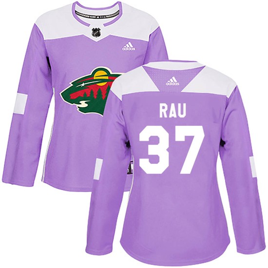 Women's Minnesota Wild Kyle Rau Adidas Authentic Fights Cancer Practice Jersey - Purple