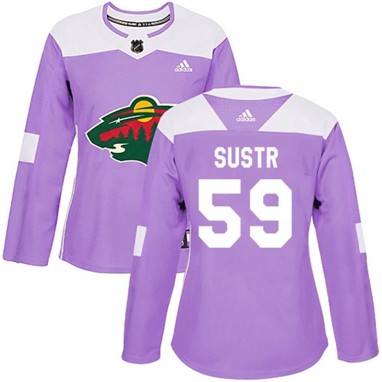 Women's Minnesota Wild Andrej Sustr Adidas Authentic Fights Cancer Practice Jersey - Purple